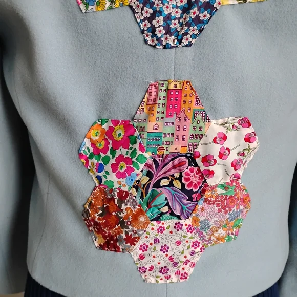 Harvé Benard Wool Cashmere Upcycled Liberty Art Fabric Patchwork Jacket Size 12P - Picture 9 of 15